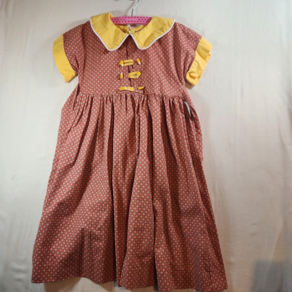 Vintage‎ Girls 80s handmade Dress Peter Pan Pencil Toggles Back to school